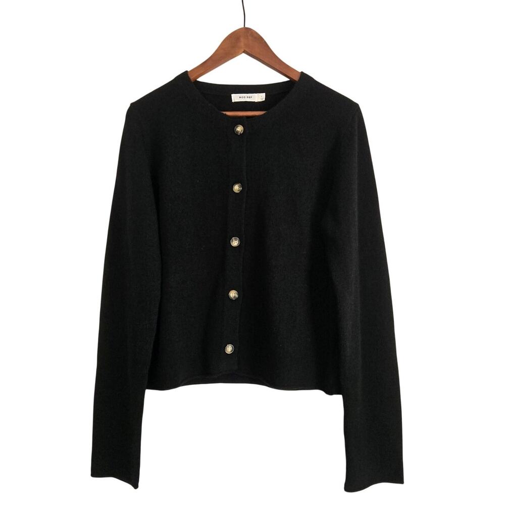 Black Soft Wool Blend Knit Cardigan Gold Buttons Parisian Coquette 90s Style L